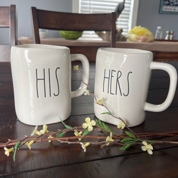 Rea Dunn His & Hers Black Print Hand Crafted Set of 2 Large 16 oz Mugs - Picture 9 of 10